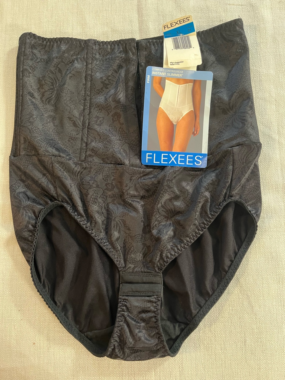 Flexees Black High-Waist Shaping Brief with Jacquard Pattern Vintage XL NWT
